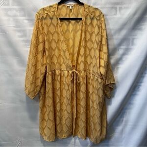 Boho Chic Beachy Butter Yellow Sheer Tie Front Kimono Cover Up Size 3X